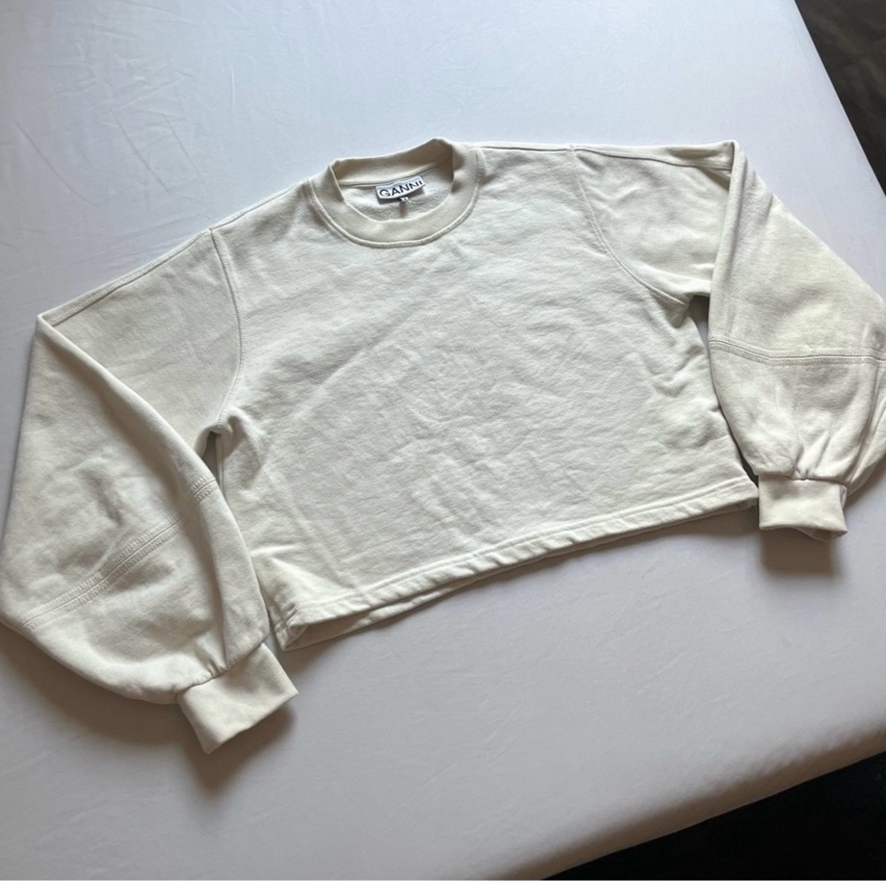Ganni Cream Cropped Sweatshirt